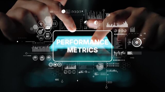 Hands Interacting with Performance Metrics and Data Visualization in a Digital Environment. Asymptotic smart data analytic.