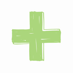 Fototapeta premium Green Hand-Drawn Cross Sign on White Background Illustrating a Minimalistic and Artistic Symbol of Healthcare and Medical Assistance