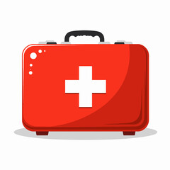 Obraz premium Red First Aid Kit with White Cross Symbol for Emergency Medical Supplies and Basic Health Care Preparedness