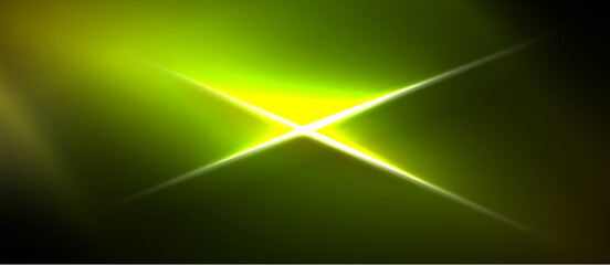 Naklejka premium Bright yellow starburst dominates green background. Dark edges frame luminous center, creating dramatic effect. Simple, abstract composition.