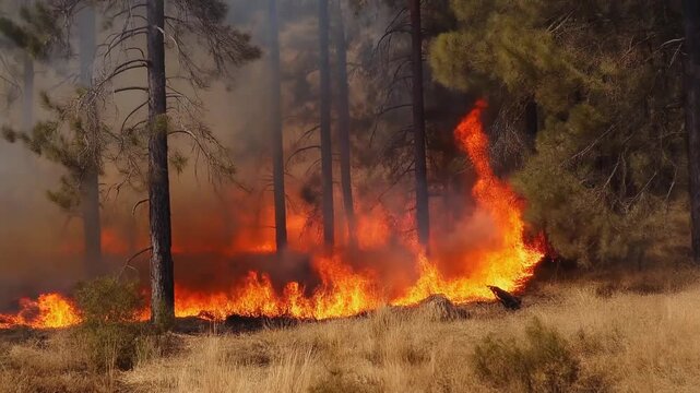 Forest fire spreading with realistic flame propagation through dry vegetation