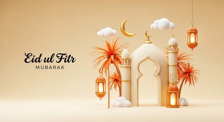 Celebrating eid ul-fitr with vibrant decorations and festive lanterns