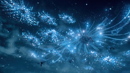 Abstract illustration of glowing star formations in a night sky environment