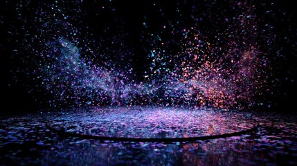 Abstract illustration of particles floating in space with colorful glowing light