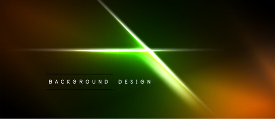 Naklejka premium Abstract neon background. Green light streaks cross dark space. Gradient colors create modern design element.