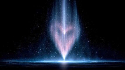 Abstract illustration of energy rays descending with heart shape in cosmic space