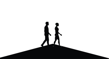 Silhouettes of couple walking on hill against white background