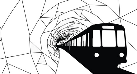 Train entering tunnel with geometric background