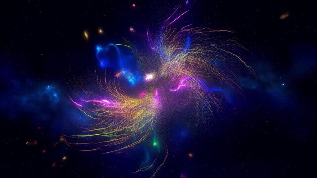 デジタル粒子の流れ、粒子が舞う幻想空間、未来的なノイズグラフィック