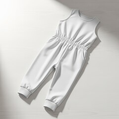 Photorealistic vibrant mockup of children s white jumpsuit clothing for stock photo use