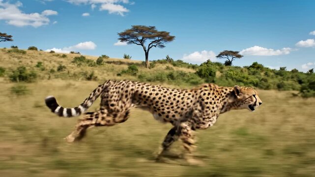 Cheetah running in savanna