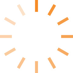 Loading spinner icon. 12-bar thick circular progress indicator. Orange. Isolated on transparent background.