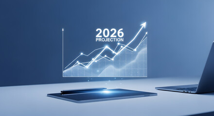 Tablet Projection Year Twenty Twenty Six Financial Growth Chart Target Progress Future Business Data Analytics Corporate Strategy
