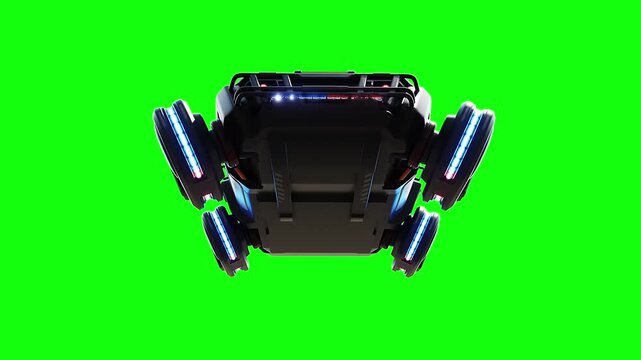 Futuristic cyber police flying car. realistic dynamic reflections on the car body. 4K green screen isolate.