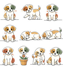 Obraz premium Collection of Adorable Cartoon Puppies in Various Poses.