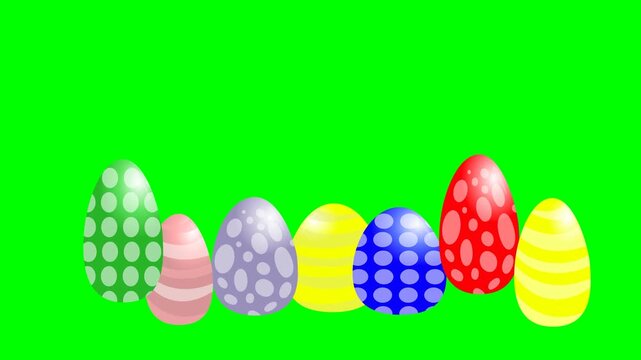 vectorized easter eggs, easter animation for short video on choma key green background, eggs jumping easter promotion