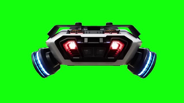 Futuristic cyber police flying car. realistic dynamic reflections on the car body. 4K green screen isolate.