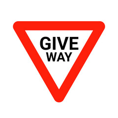 Give way road sign vector icon. Uk traffic road sign slow triangle yield give way logo © kolonko