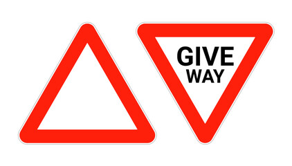 Give way road sign vector icon. Uk traffic road sign slow triangle yield give way logo
