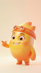 Happy anthropomorphic hormone character in beanie hat, 3D medical illustration