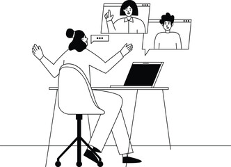 Fototapeta premium Remote Business Team Brainstorming During Online Video Meeting Vector Illustration