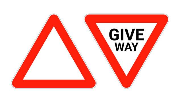 Give way road sign vector icon. Uk traffic road sign slow triangle yield give way logo