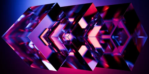 Cyberfuturistic transparent glass  elements and liquid acrylic red purple blue glow on black backdrop cinematic tech background design cover art visuals 3d rendering © IM_VISUALS
