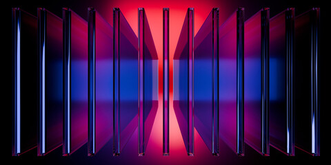 Cyberfuturistic transparent glass plane elements and liquid acrylic red purple blue glow on black backdrop cinematic tech background design cover art visuals 3d rendering © IM_VISUALS