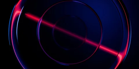 Cyberfuturistic transparent glass  elements and liquid acrylic red purple blue glow on black backdrop cinematic tech background design cover art visuals 3d rendering © IM_VISUALS