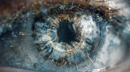 Future woman with cyber technology eye panel concept. AI generated