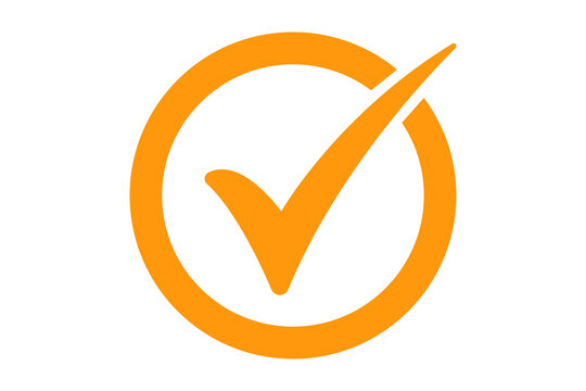 Orange check mark in circle vector illustration