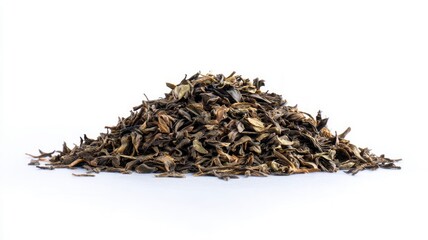 Pile of loose black tea on white background. AI generated