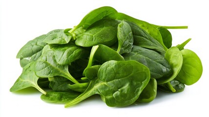 Fresh spinach leaves on white background. AI generated