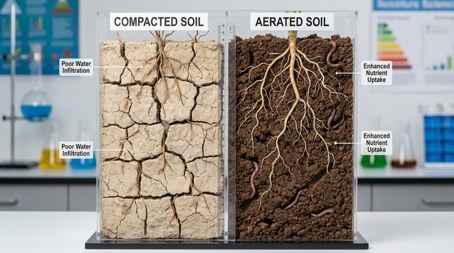 Comparing compacted and aerated soil for better plant growth