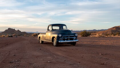 Old rusted classic american pickup truck in native farm location