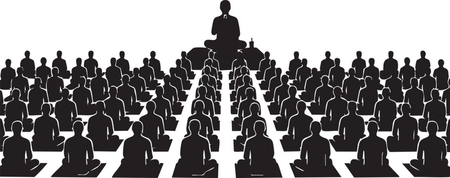 Audience Meditation Seminar Instructor Silhouettes on White Background