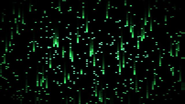 Abstract Cyberpunk Digital Data Stream Rain with Glitchy Signal Distortion and Neon Matrix Green Glow