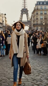 Walking in front of the Eiffel Tower with a crowd taking pictures in Paris during the evening light