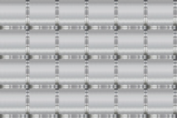 Fototapeta premium Background featuring a geometric grid of polished stainless steel panels with vertical and horizontal reflective seams, creating mirror-like chrome surfaces and soft light gradients.