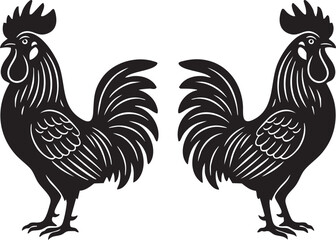 Proud Rooster Side Profile Mascot Logo Silhouettes on White Background © ShamimReza