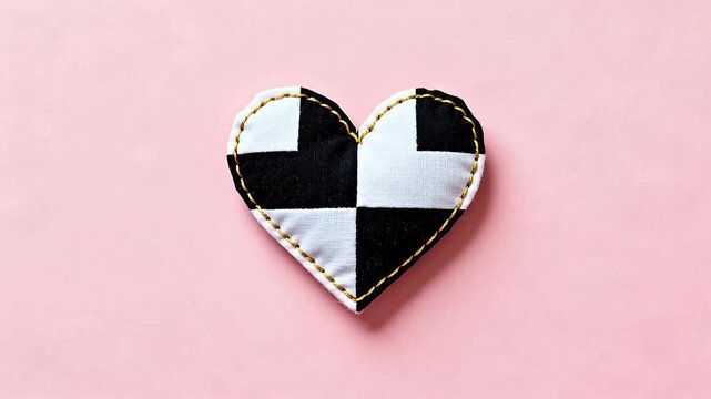 Handmade heart patch with black and white pattern