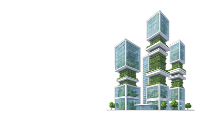 Fototapeta premium Futuristic green building architecture with lush vegetation.