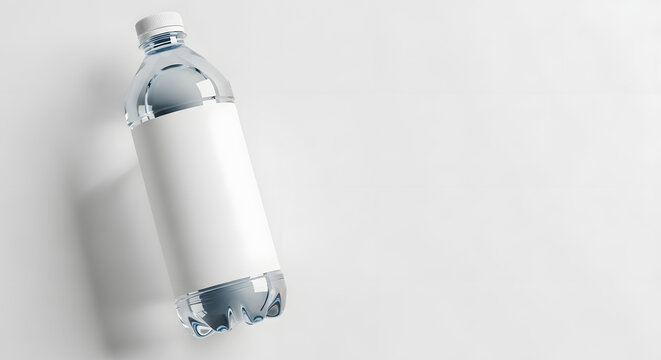 Clear plastic water bottle with blank white label for branding