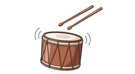 Illustration of a drum being played with drumsticks in action