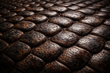 Naklejka premium Formosa Odd-Scaled Snake Skin Texture with Copy Space Background. Close-up odd-scaled snake pattern. Reptile skin surface design. Realistic Formosa snake scales detail. Detailed snake skin macro close