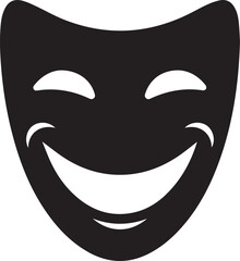 Obraz premium Happy smiling theater mask black silhouette vector illustration with cheerful expression