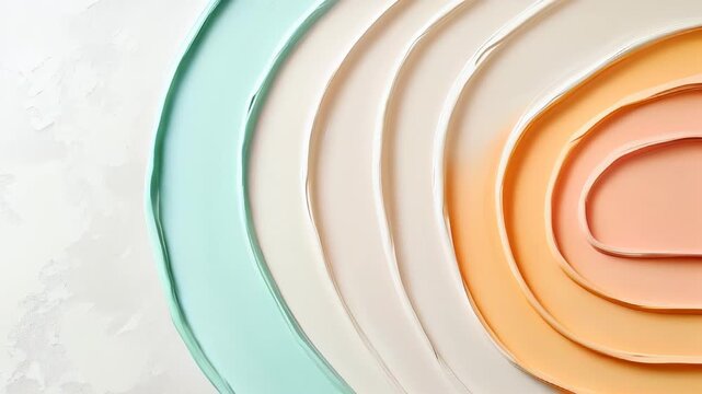 Smooth concentric semicircles expand creating pastel color gradient from turquoise to orange on textured white background