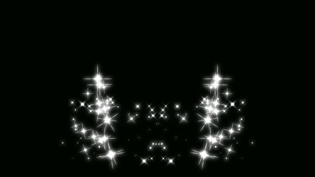 Decorative star burst animation, with glowing glitter particles, wedding celebration star overlay, and magic dust pixie path, luxury sparkle glittering stars on black background loop. 4k