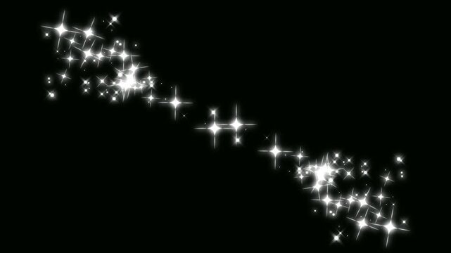 Fairy dust wand glitter trail animation with sparkling star line 2d animation, magic line dust pixie dust path and glittering star line effect, twinkle magic dust on black screen loop. 4k