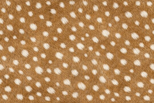 Spotted Deer Hide Leather Texture with Copy Space. Close-up patterned buck fur detail. Wild reindeer coat surface design. Realistic deer leather texture background. Detailed wildlife fur macro. Natura